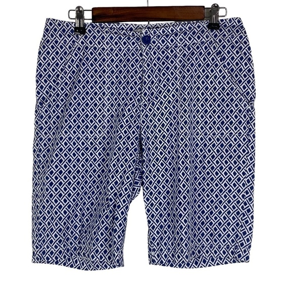 Caribbean Joe Navy Blue Diamond Pattern Bermuda Shorts Women's 6 - Picture 1 of 6